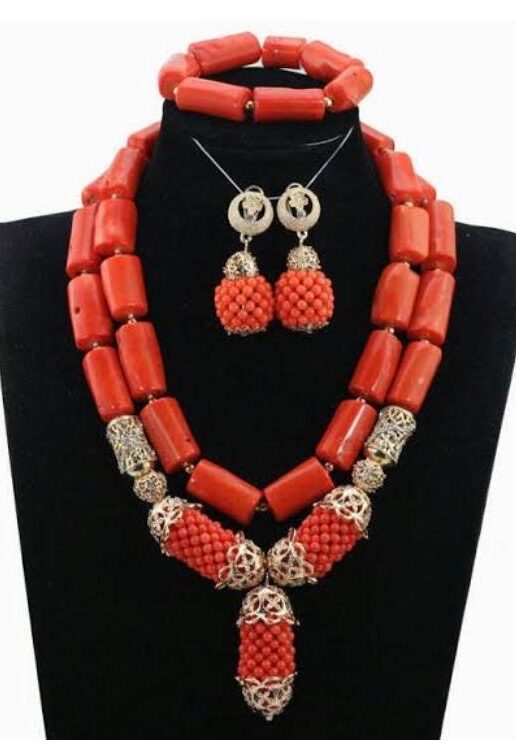 Raspberry Women's Nigerian Beaded Jewelry Set