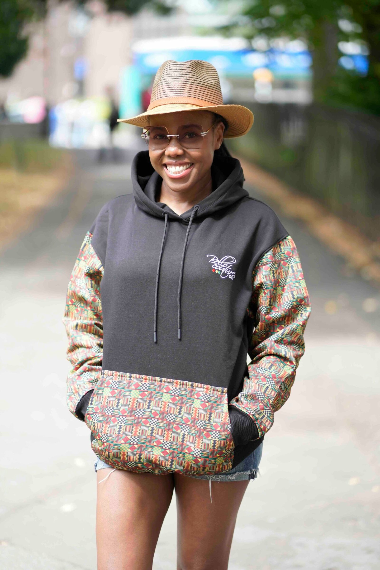 Unisex Afro-Fusion Zip Hoodie – Black with Ankara Print - Image 4