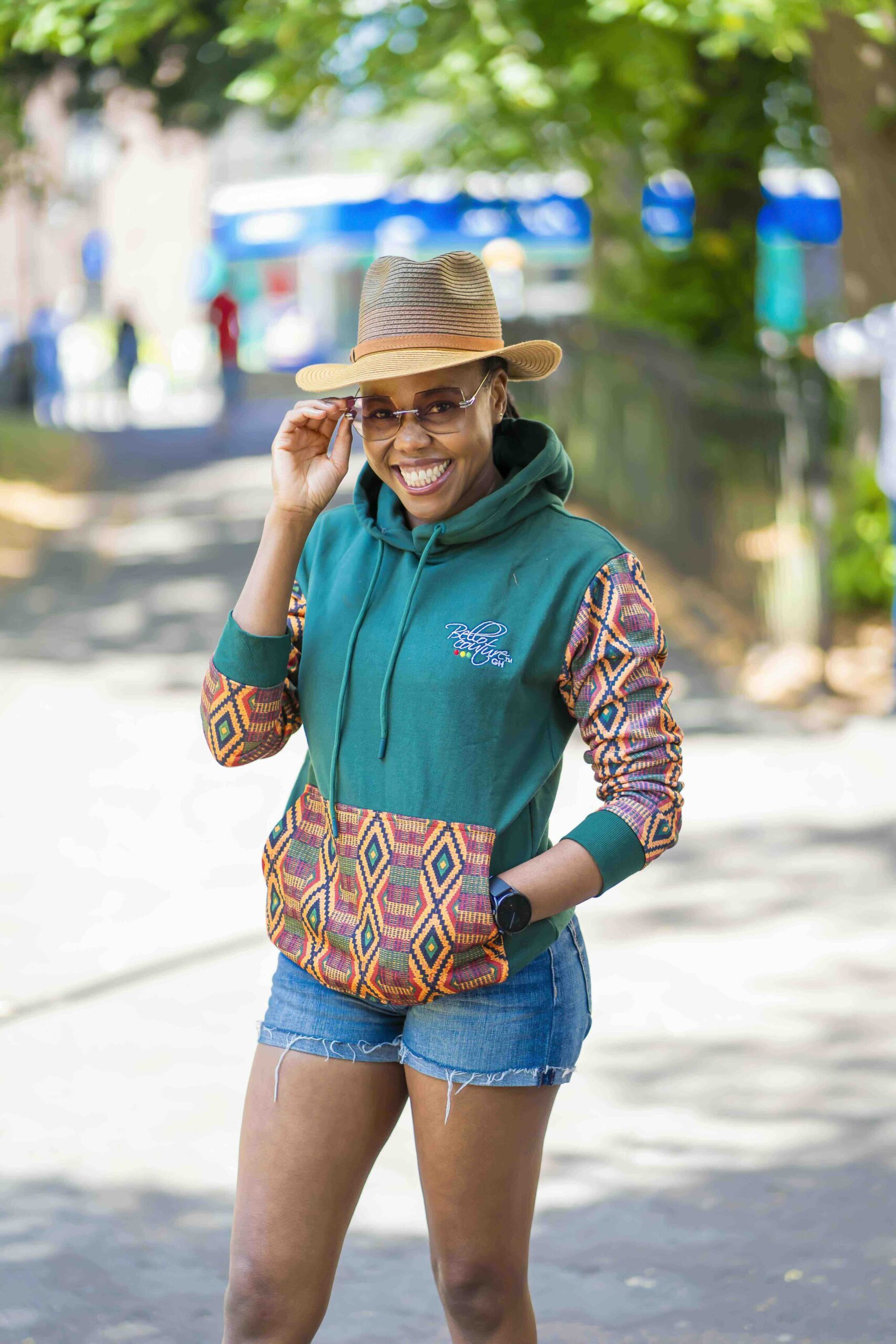 Unisex Afro-Fusion Zip Hoodie – Deep Green Ankara