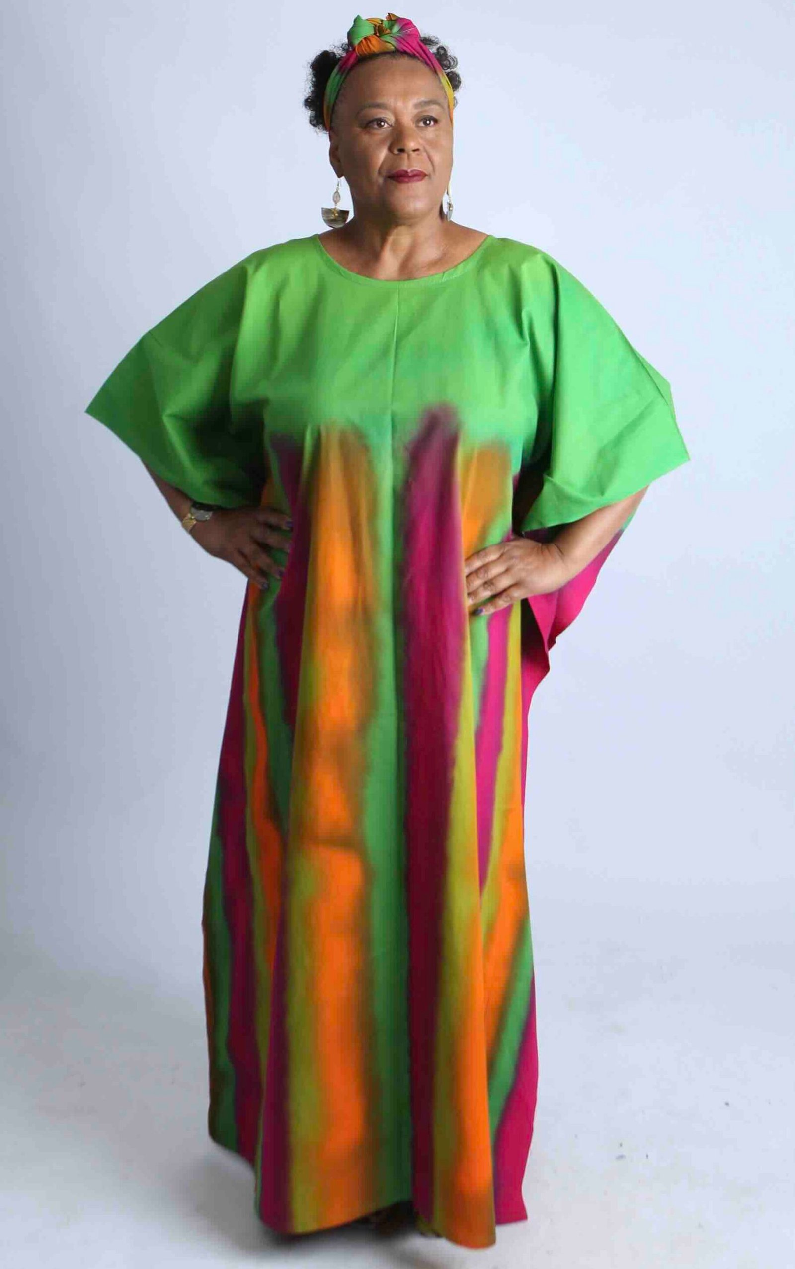 Vibrant Striped African Kaftan With Matching Scarf - Wumbei