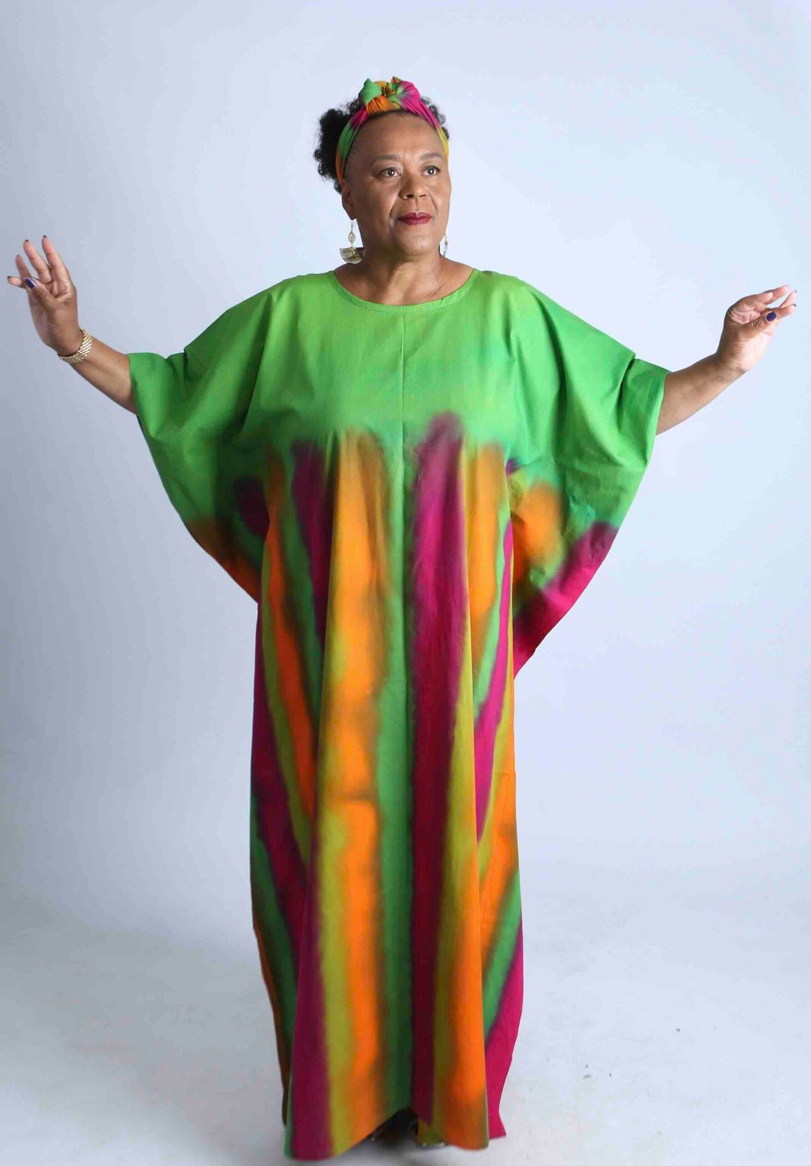 Vibrant Striped African Kaftan With Matching Scarf - Wumbei - Image 2