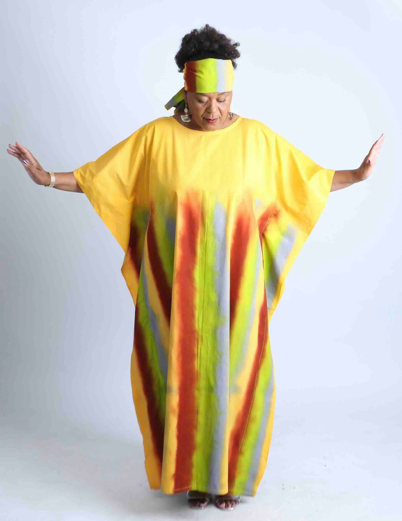Vibrant Striped African Kaftan With Matching Scarf - Suhura - Image 3