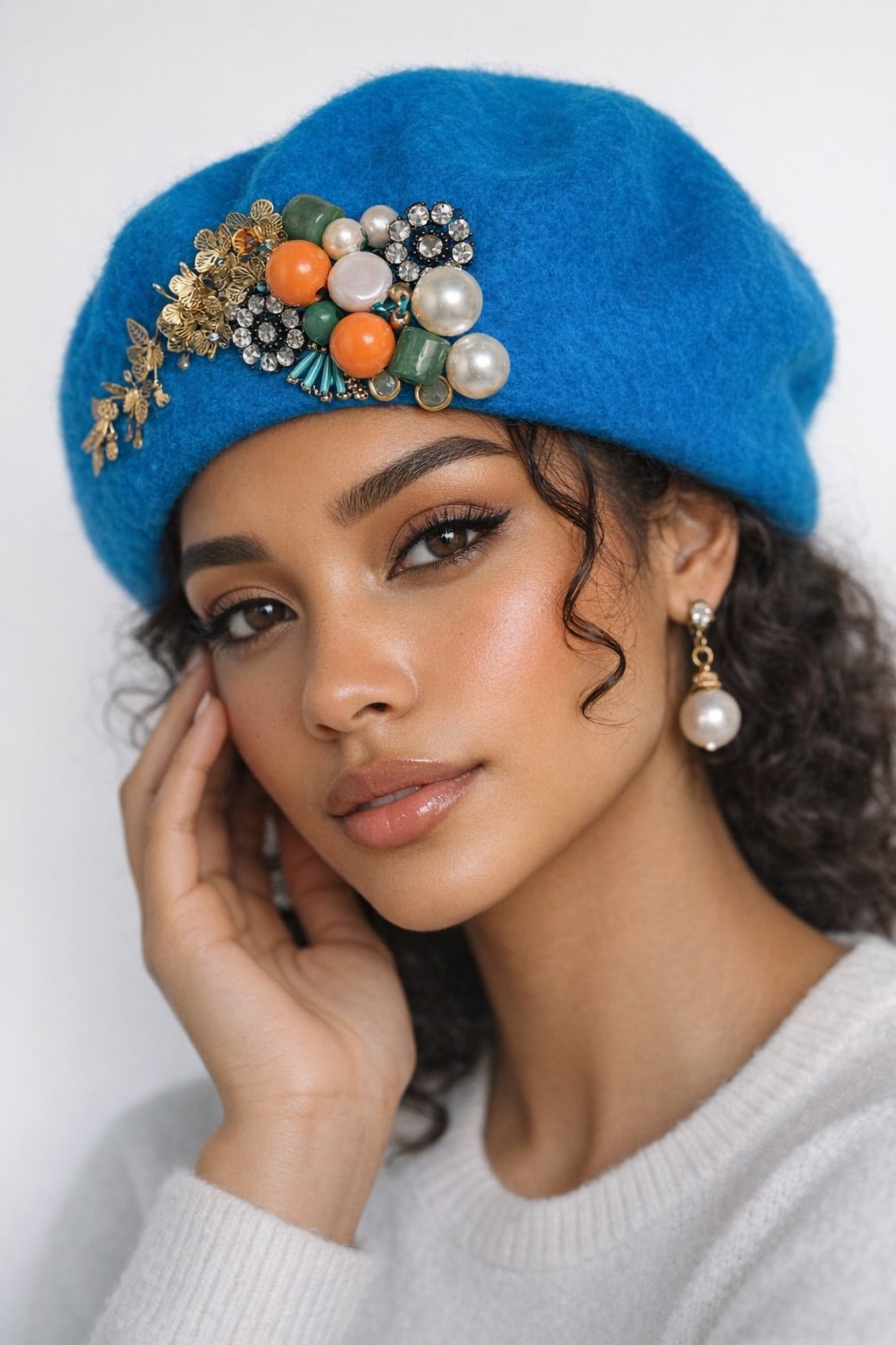 Handmade Reworked Beaded Wool Beret