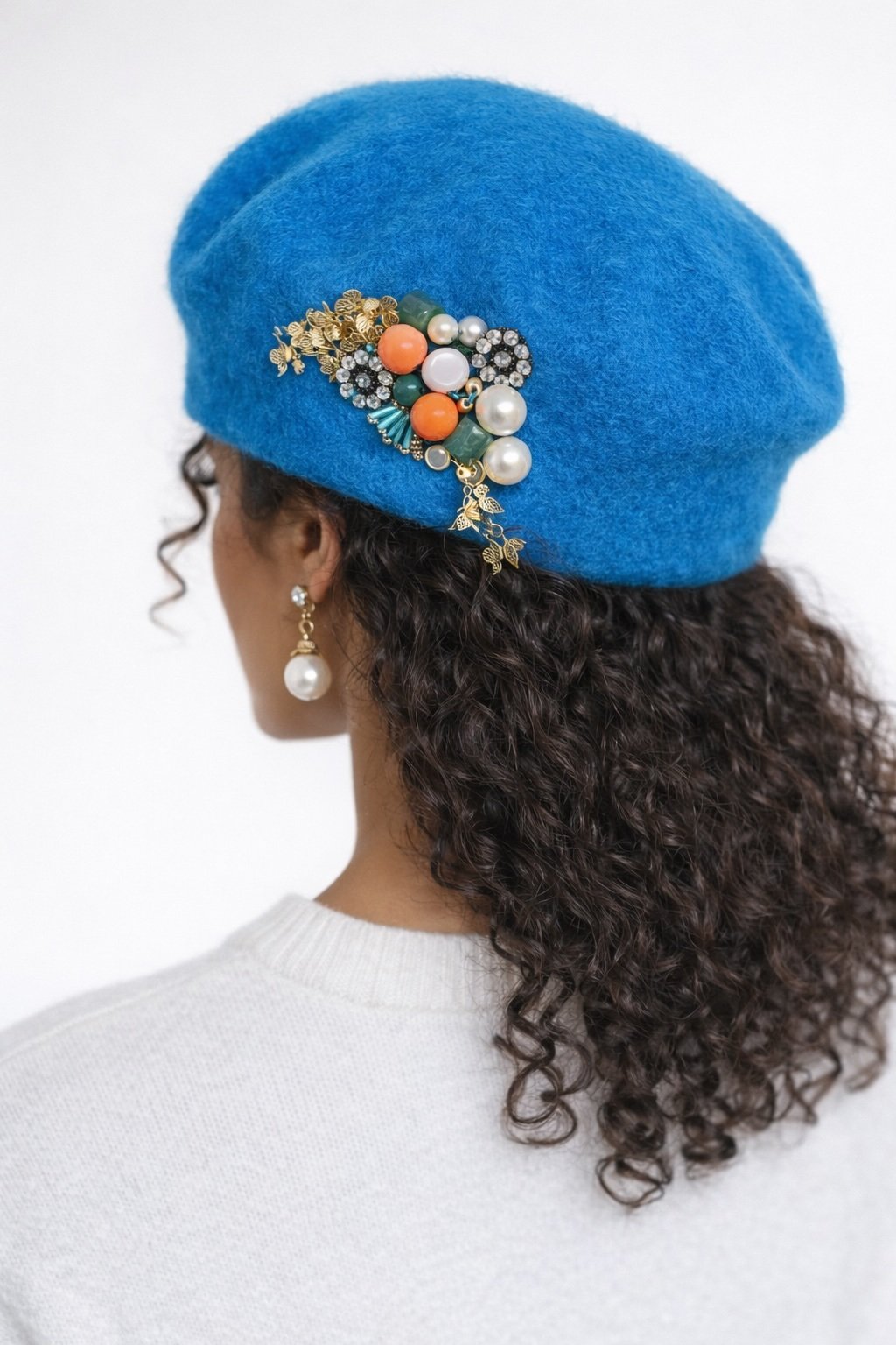 Handmade Reworked Beaded Wool Beret - Image 3