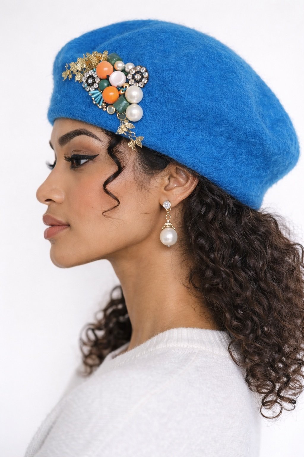 Handmade Reworked Beaded Wool Beret - Image 4