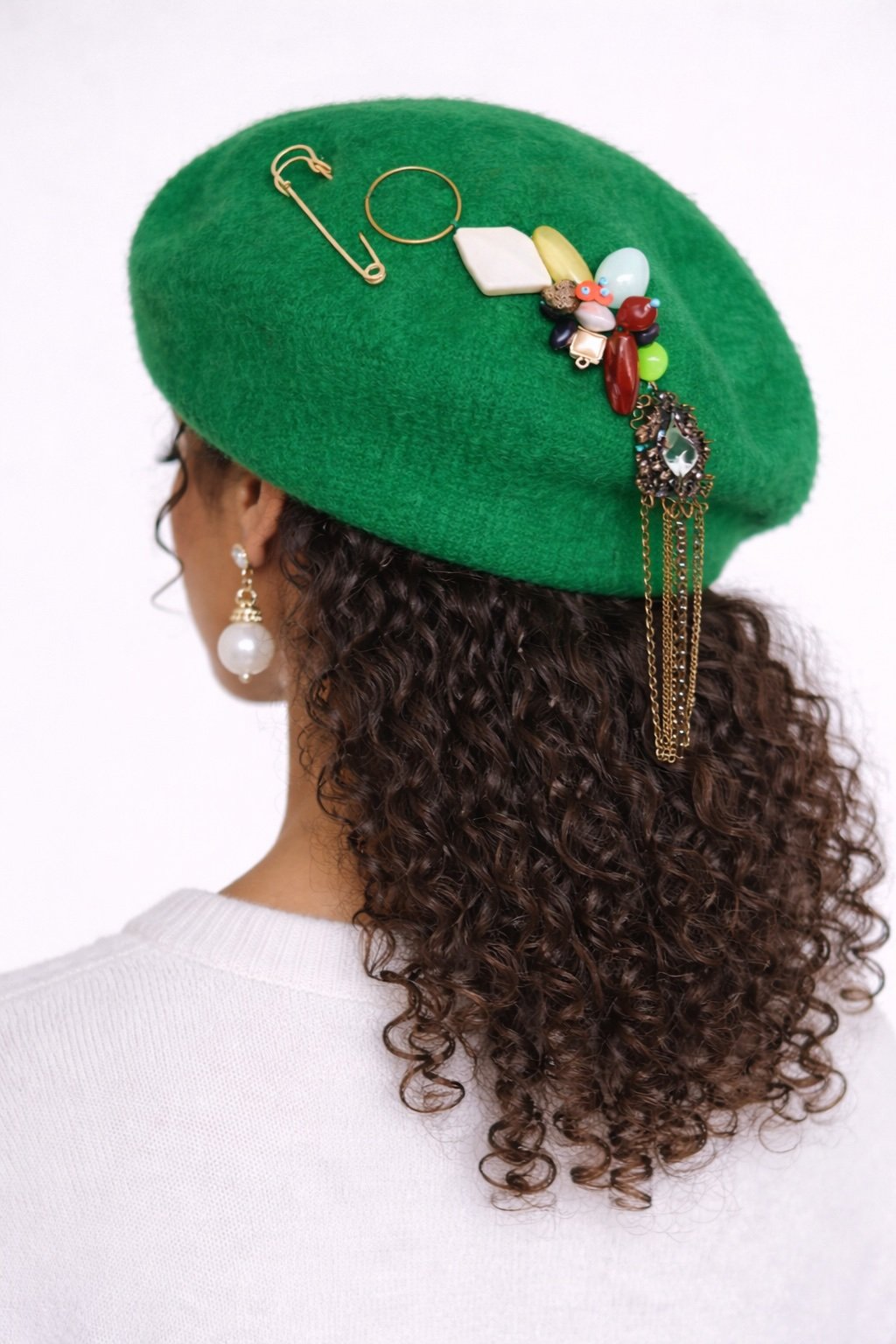 Handmade Reworked Beaded Wool Beret - Image 13
