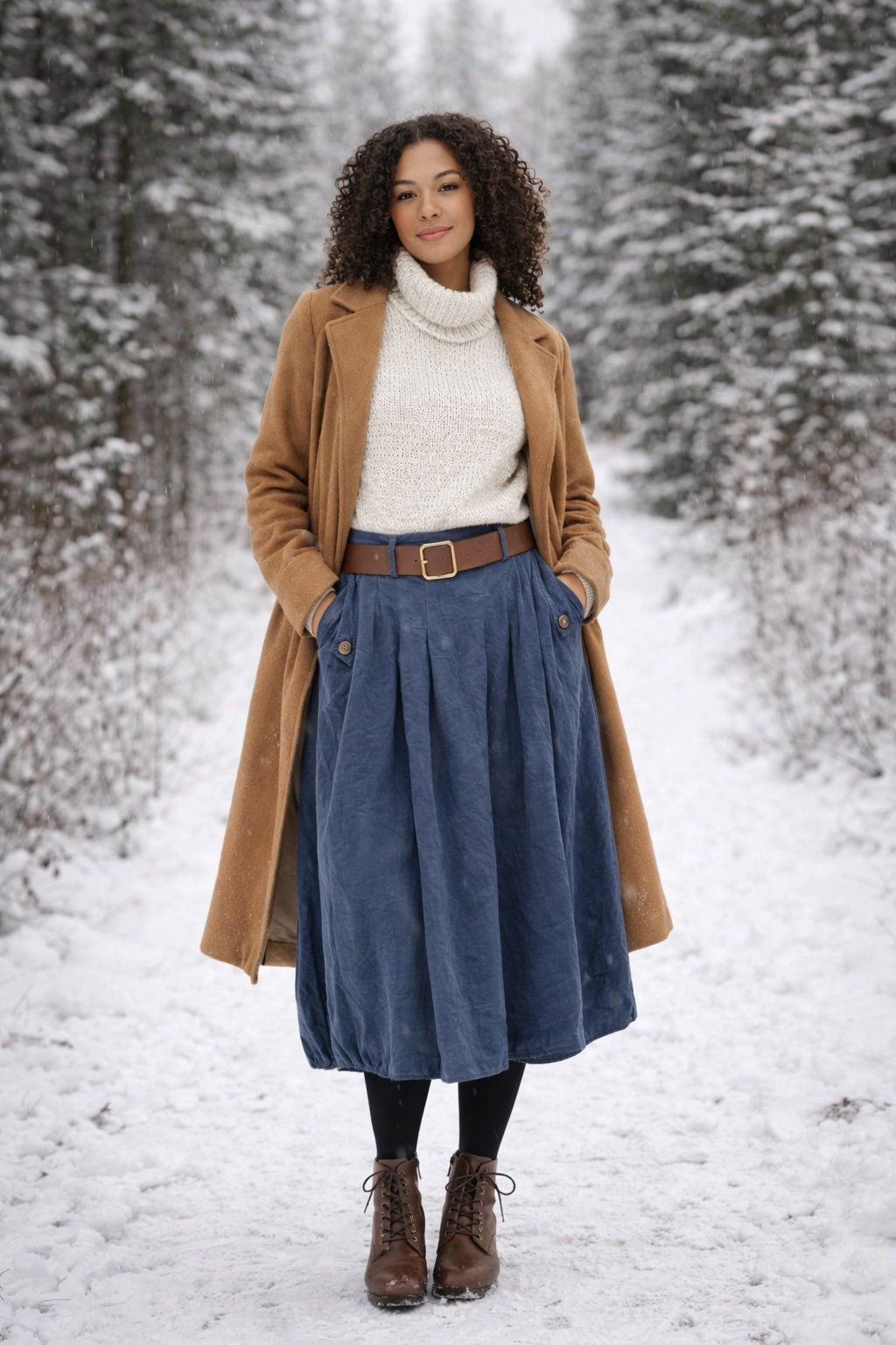 Winter Midi Skirt with Belt