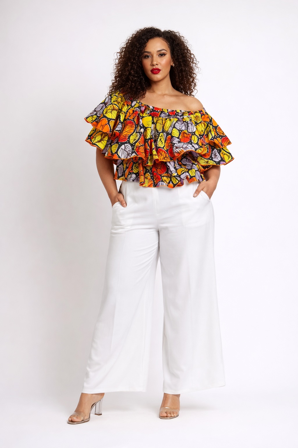 African Ruffle Crop Top