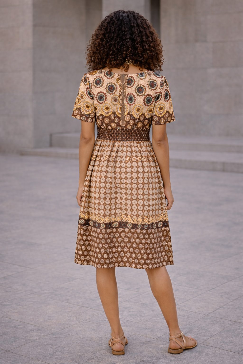 Brown African Print Fit and Flare Midi Dress - Image 3