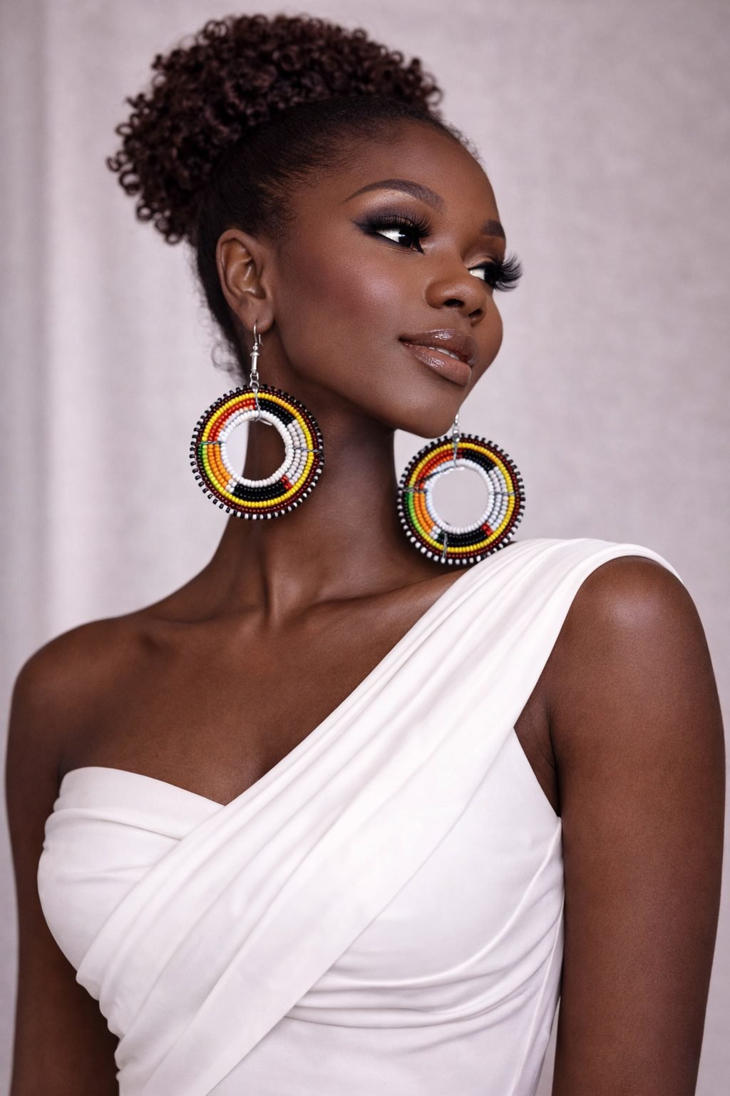African Multicolour Beaded Circle Statement Earrings