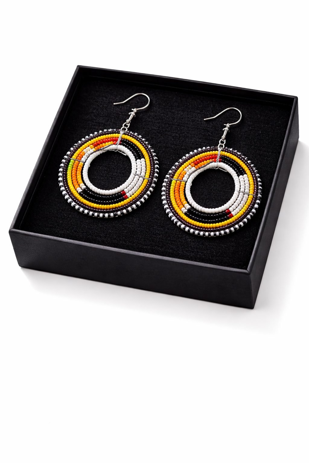 African Multicolour Beaded Circle Statement Earrings - Image 2
