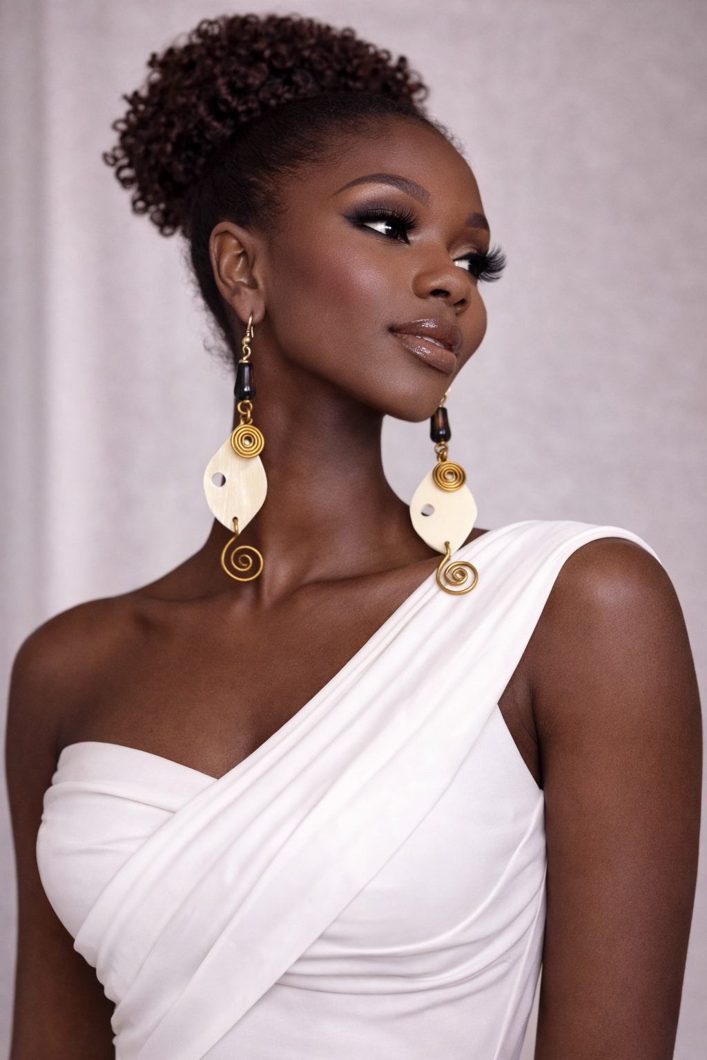African Horn & Gold Spiral Statement Drop Earrings