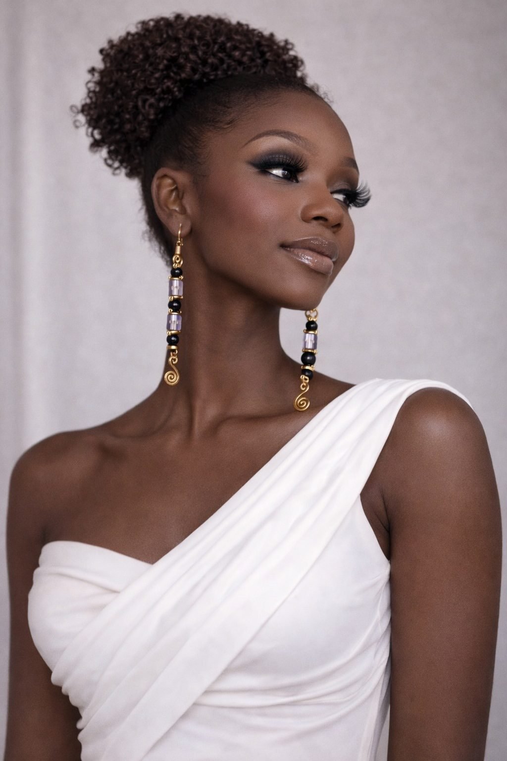 Elegant Gold & Black Beaded Drop Earrings