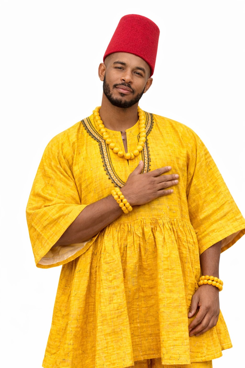 Heritage Mustard Fugu Traditional Smock – Authentic Ghanaian Batakari Tunic - Image 3