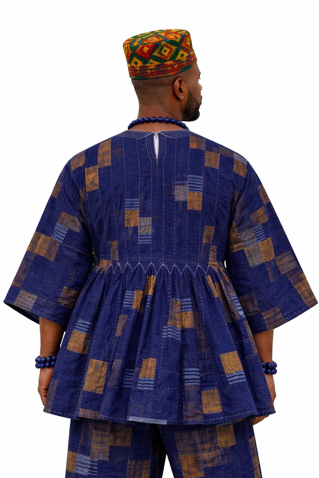 Heritage Navy Fugu Traditional Smock – Authentic Ghanaian Batakari Tunic - Image 3