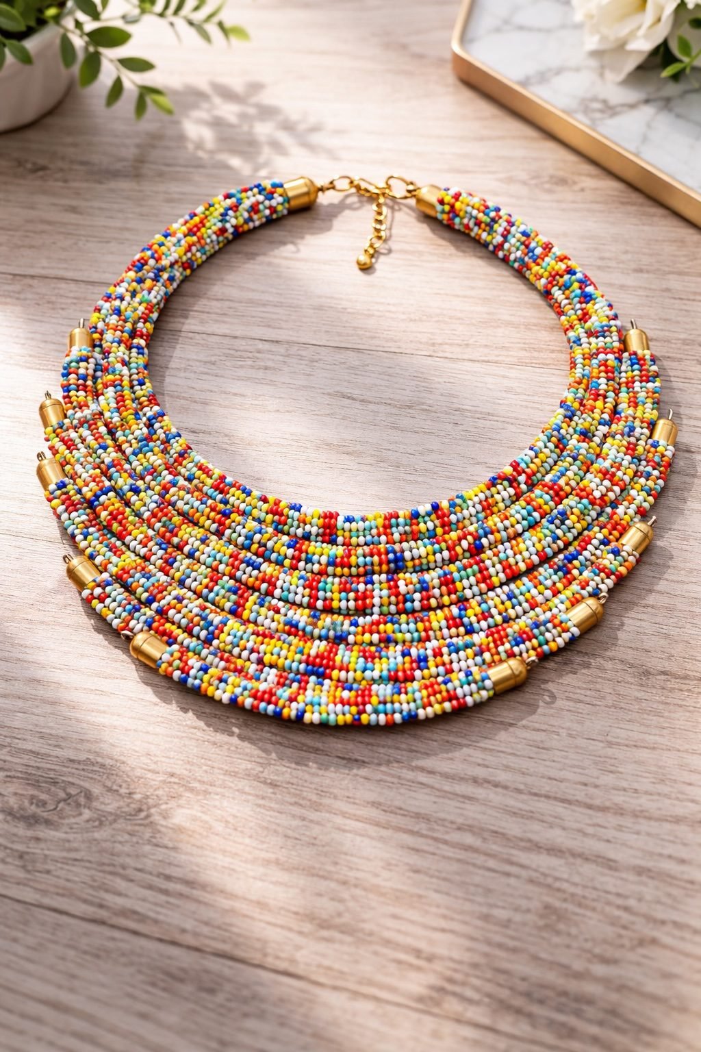Multilayer Handcrafted Beaded Statement Necklace - Image 3