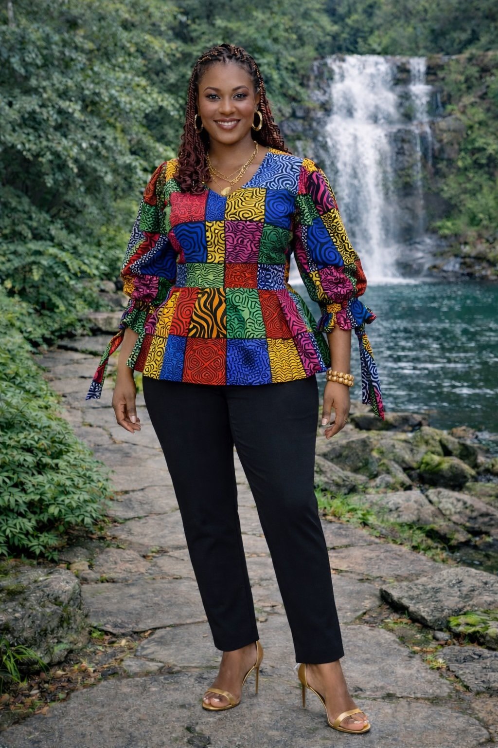 Multicolour Patchwork African Print Peplum Blouse