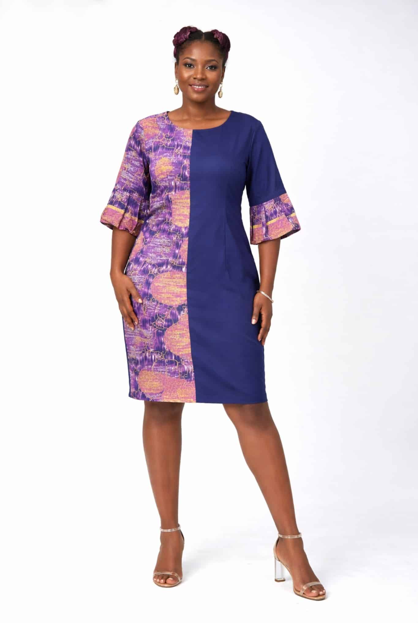 Tiwa Abstract Purple Pencil Knee Length Dress