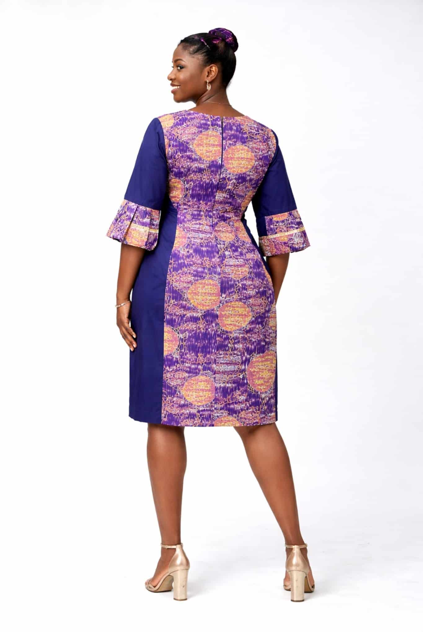 Tiwa Abstract Purple Pencil Knee Length Dress - Image 3