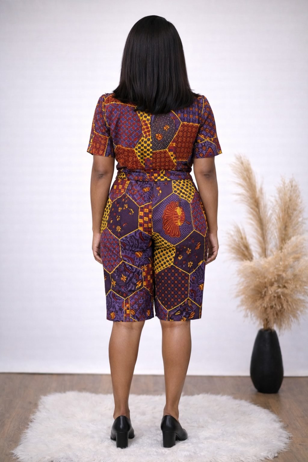 Multicolour African Print Short Jumpsuit with Tie Waist - Image 3