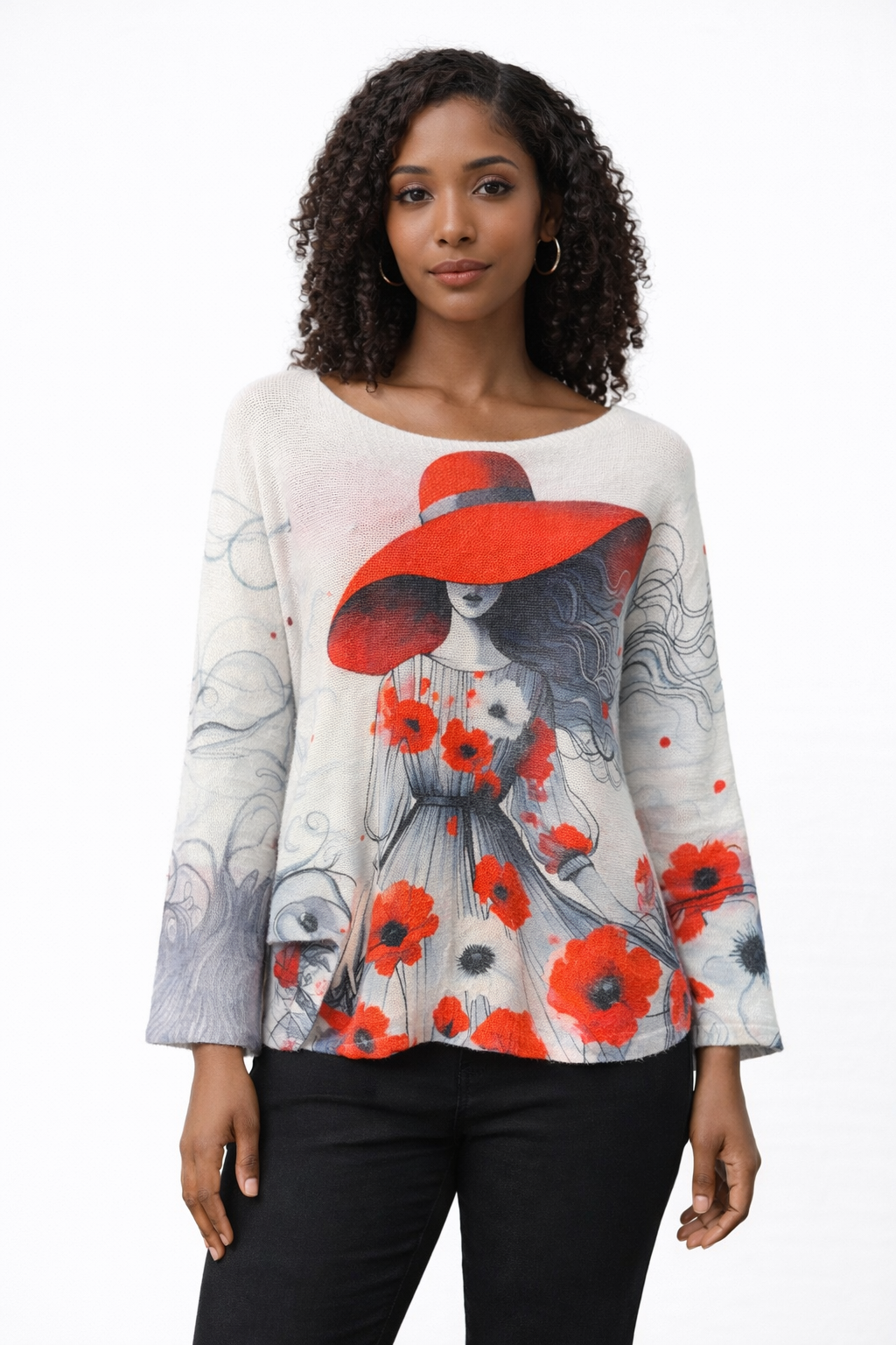 Women’s Lady & Poppy Print Top - Image 4
