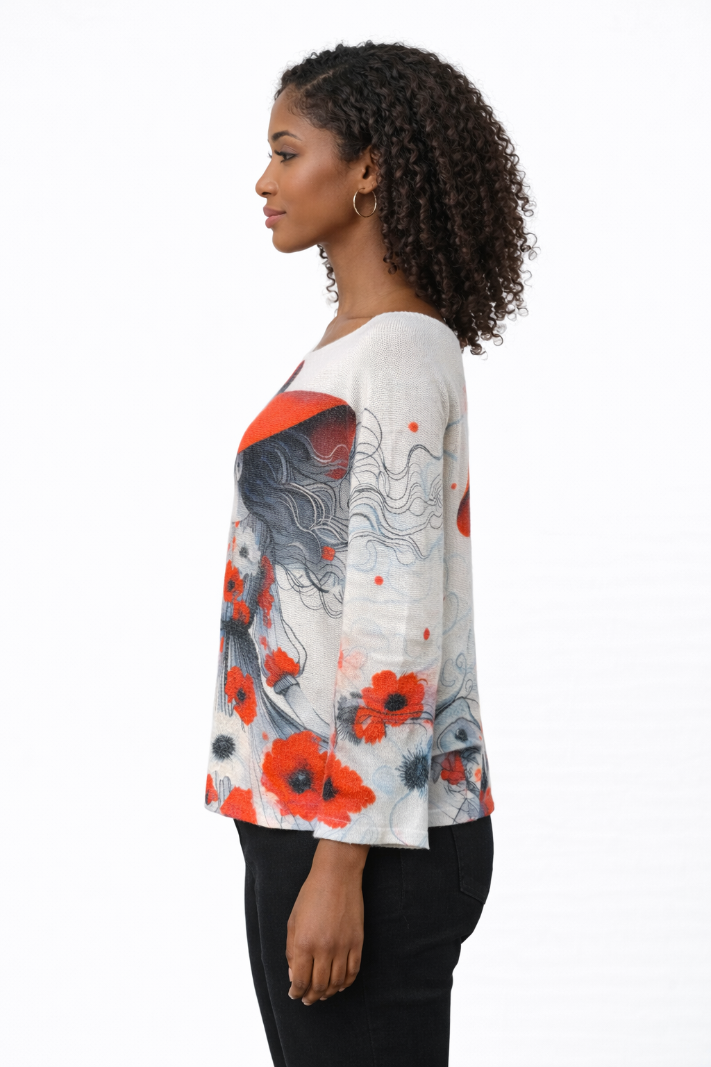 Women’s Lady & Poppy Print Top - Image 3