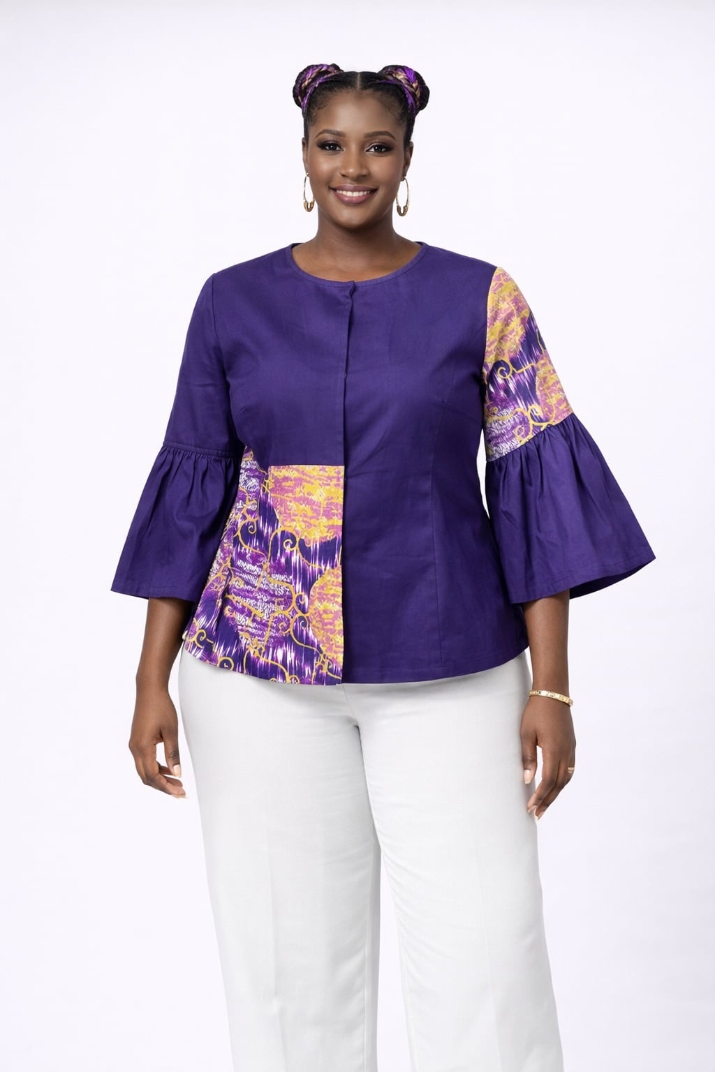 Purple African Print Bell Sleeve Statement Jacket