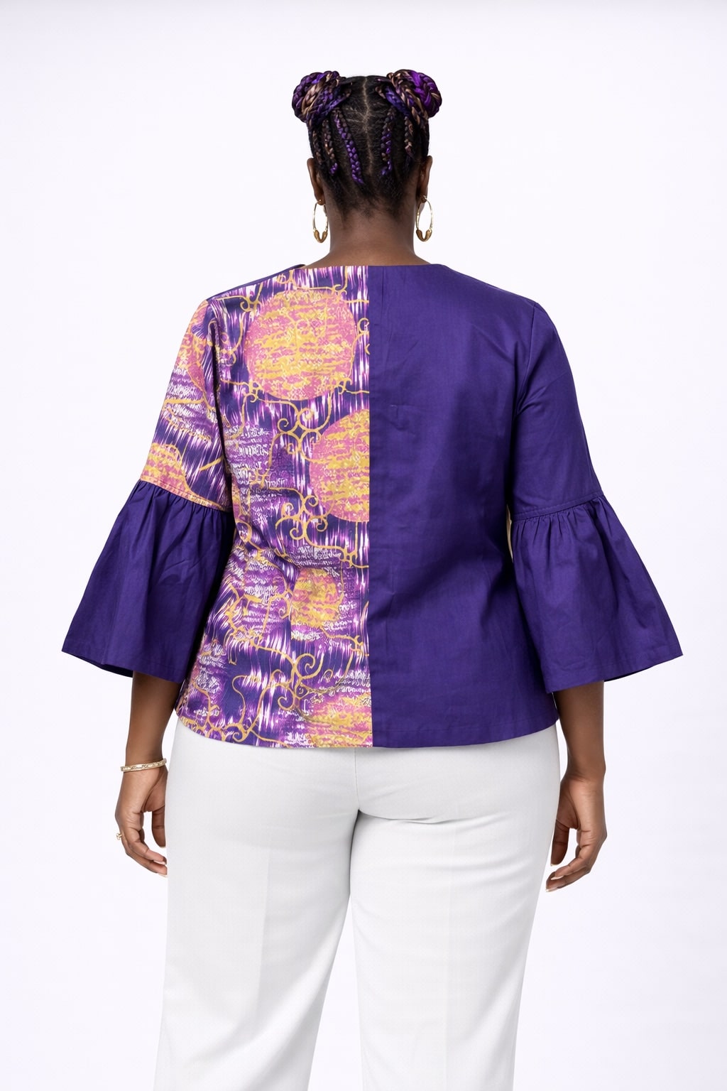 Purple African Print Bell Sleeve Statement Jacket - Image 3