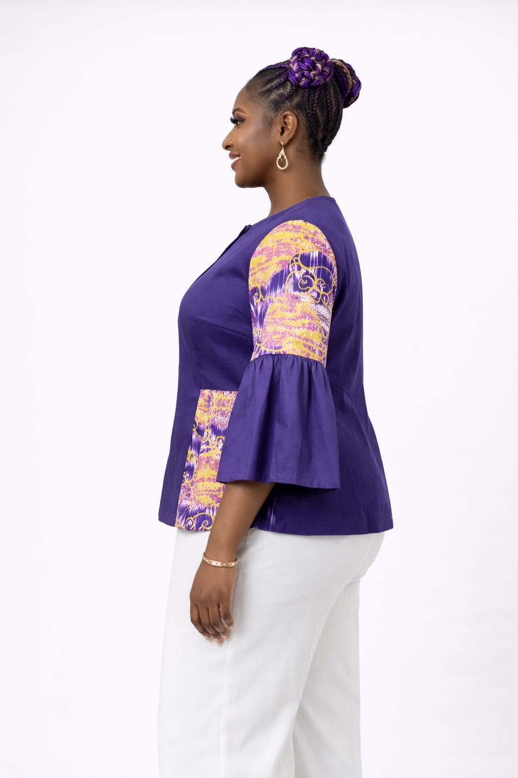 Purple African Print Bell Sleeve Statement Jacket - Image 4