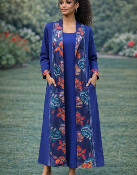 Elegant Blue Long Dress and Jacket Set – African-Inspired Two Piece Maxi Outfit