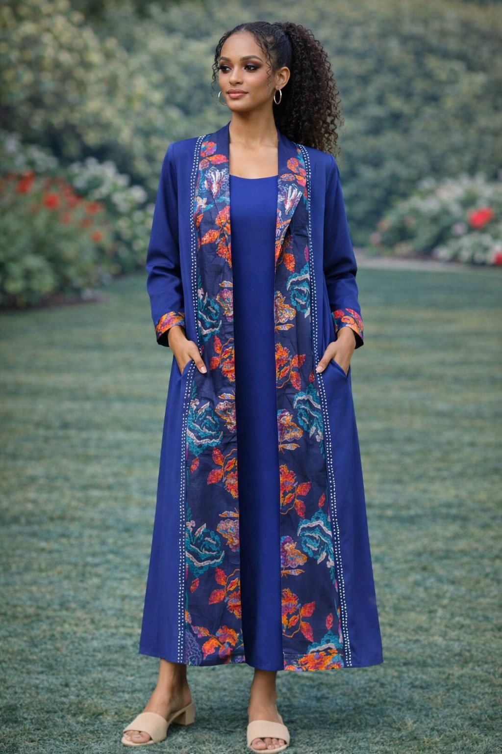 Elegant Blue Long Dress and Jacket Set – African-Inspired Two Piece Maxi Outfit
