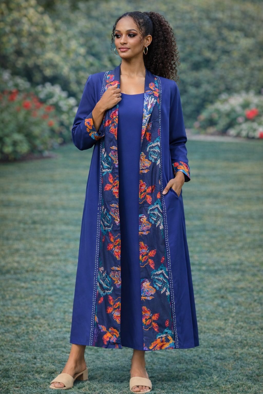 Elegant Blue Long Dress and Jacket Set – African-Inspired Two Piece Maxi Outfit - Image 4