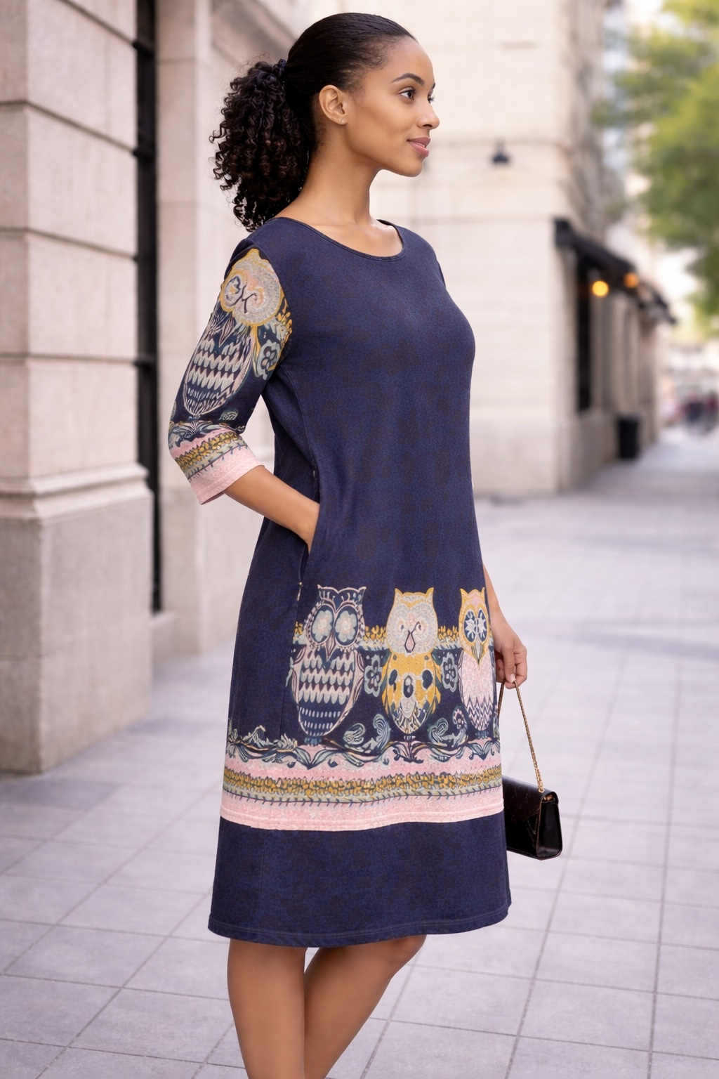 Navy Owl Print Midi Dress - Image 5