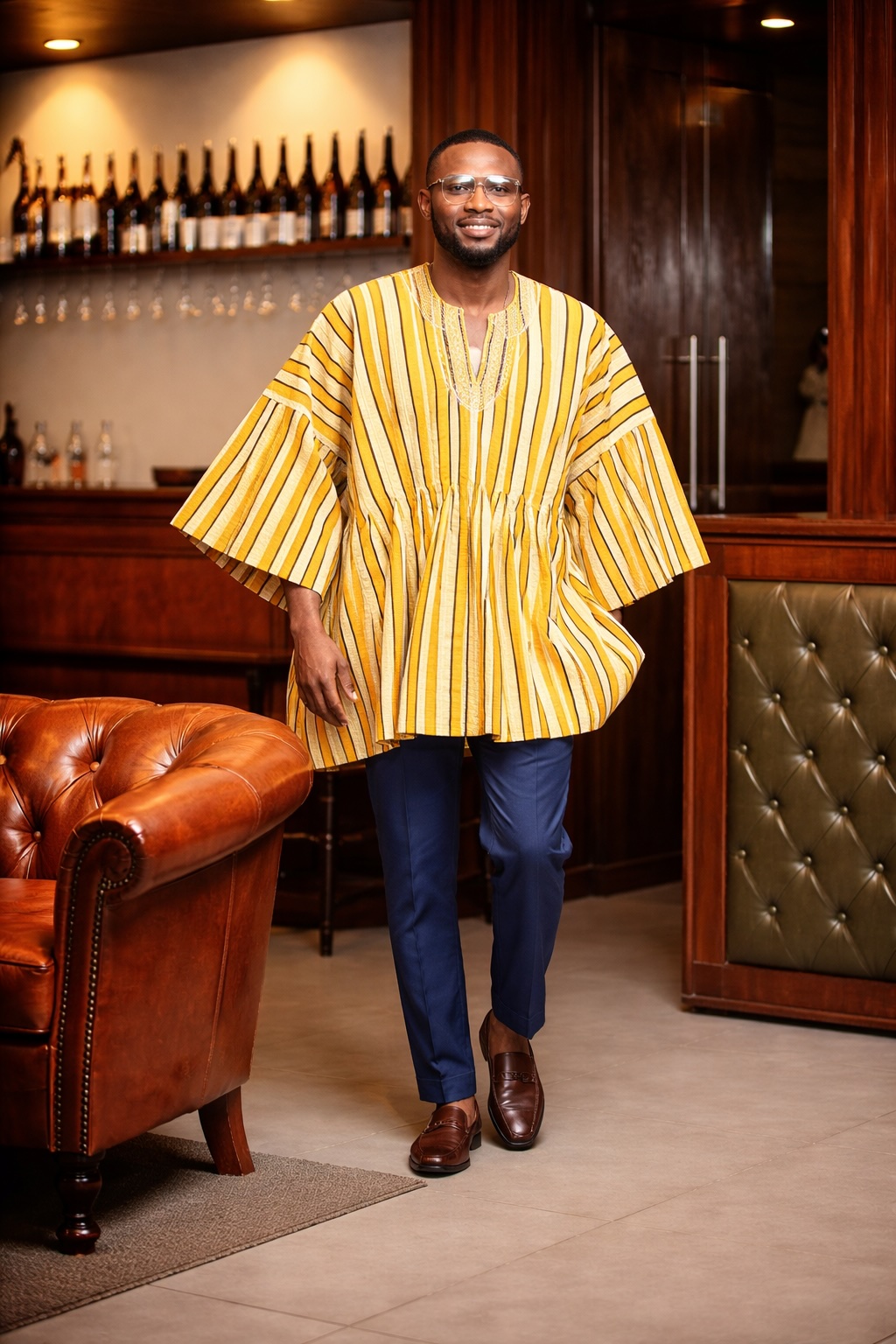 Golden Heritage Stripe Fugu Smock Top