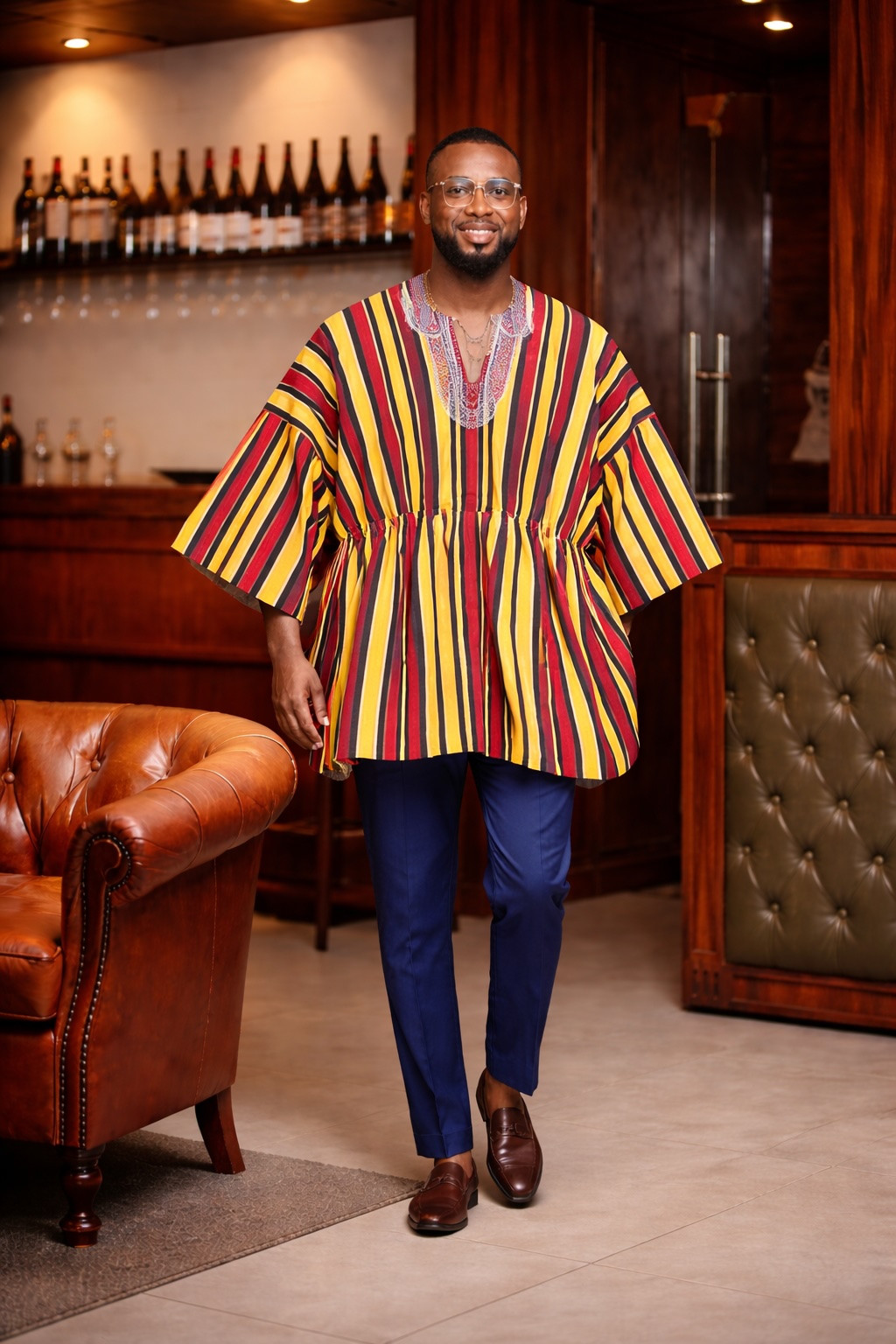 Royal Heritage Multi-Stripe Fugu Smock Top