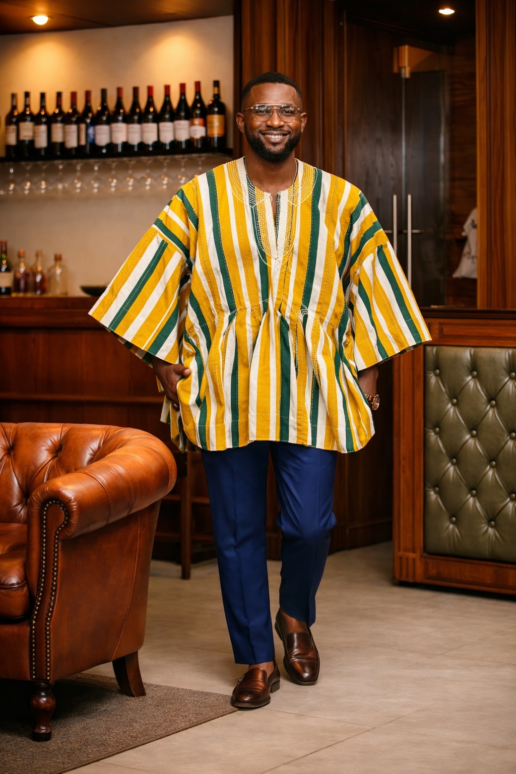 Emerald Gold Heritage Stripe Fugu Smock Top