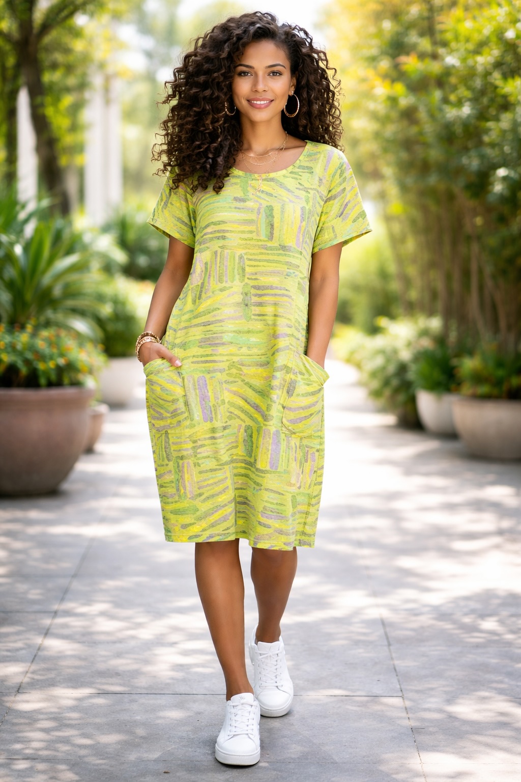 Women’s Colour Sticks Cotton Short Sleeve Dress - Image 15