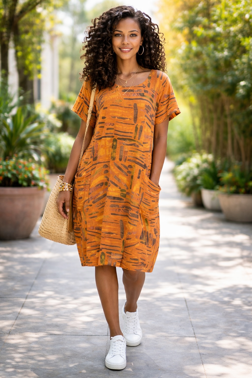 Women’s Colour Sticks Cotton Short Sleeve Dress