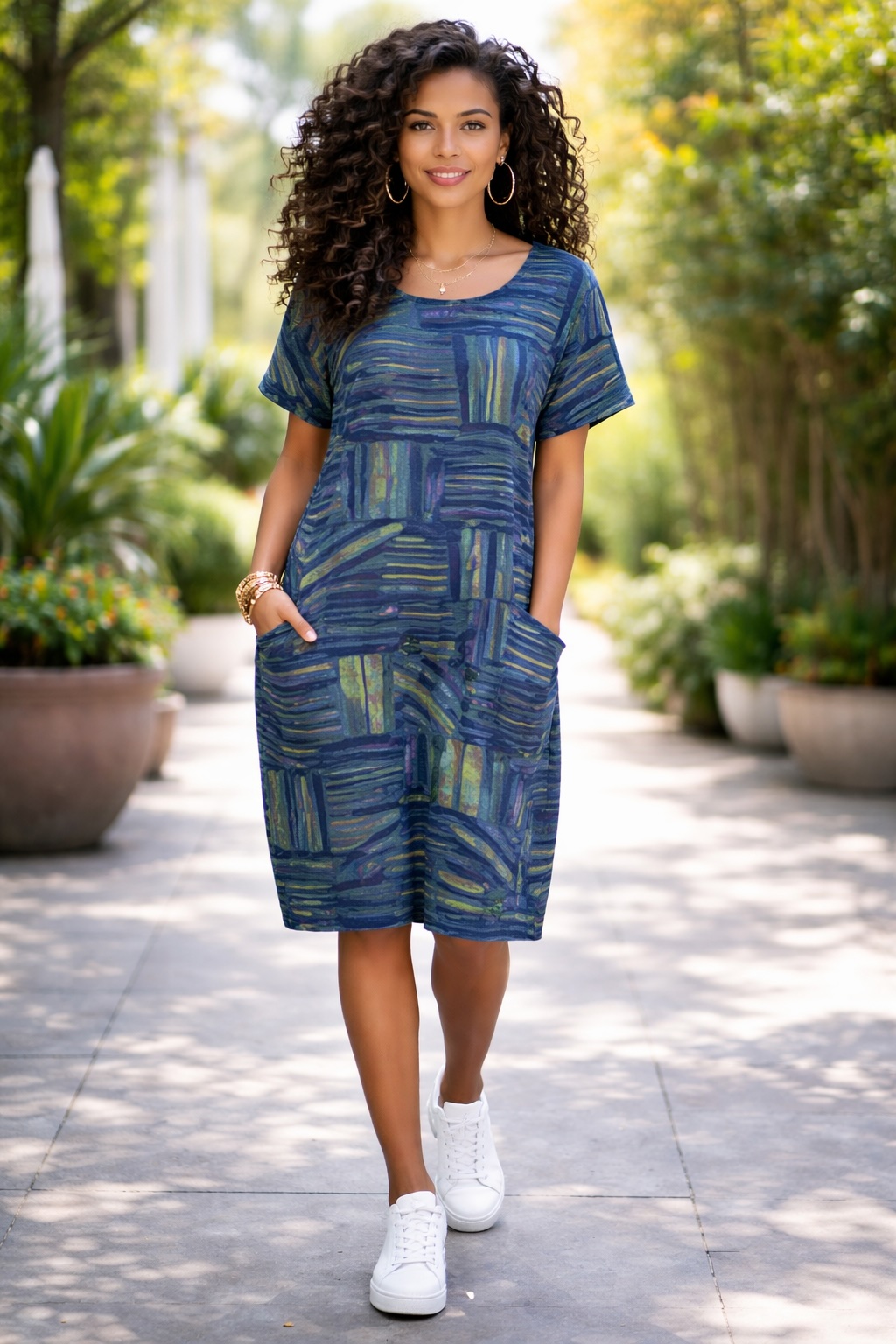 Women’s Colour Sticks Cotton Short Sleeve Dress - Image 9